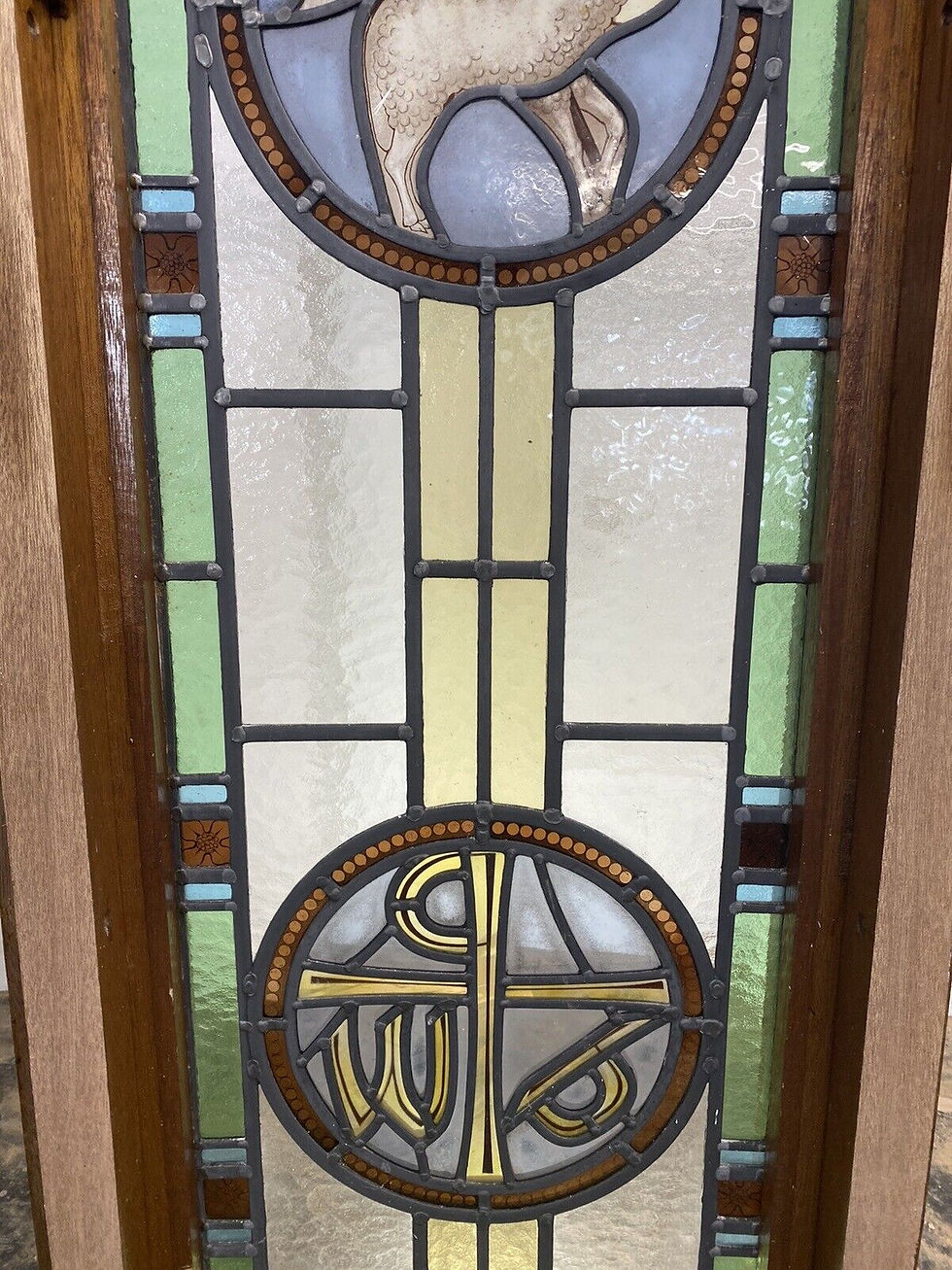 Thumbnail: EXQUISITE STAINED GLASS HAND PAINTED WINDOW PANEL OLD RESTORED ARCHED TEAK OPENS