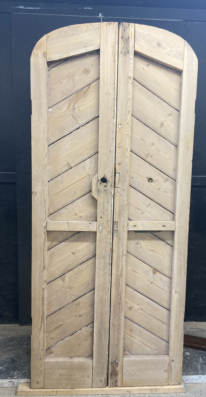 Thumbnail: PAIR ANTIQUE DOUBLE DOORS PINE PERIOD RECLAIMED OLD SCHOOL CORNISH FOLLY GARDEN