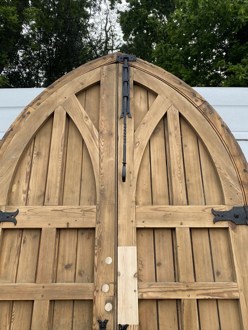 Thumbnail: HUGE TUDOR GOTHIC FRONT DOOR SET ANTIQUE PERIOD RECLAIMED OLD ARCHED PAIR FRAME