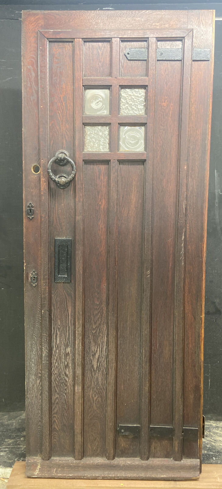 SOLID OAK FRONT DOOR ARTS CRAFTS OLD PERIOD ANTIQUE GLASS RECLAIMED WOOD IRON