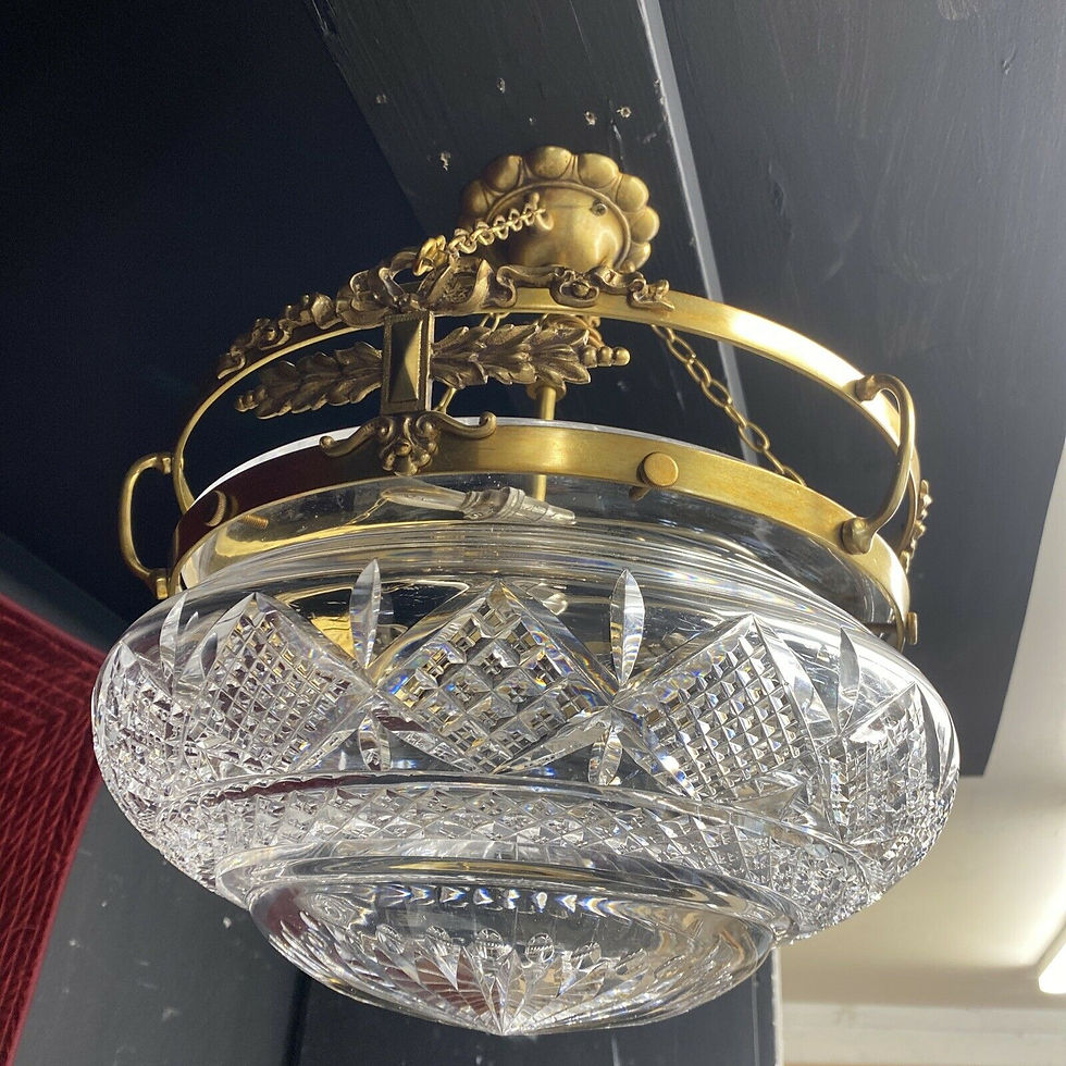 Thumbnail: ANTIQUE GILT BRASS CUT LEAD CRYSTAL CEILING BOWL LOUIS XV 19th CENTURY LIGHT