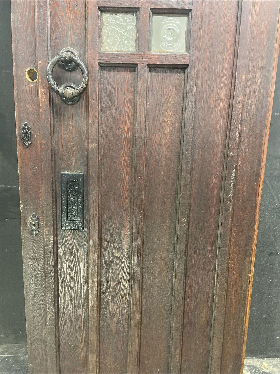 Thumbnail: SOLID OAK FRONT DOOR ARTS CRAFTS OLD PERIOD ANTIQUE GLASS RECLAIMED WOOD IRON