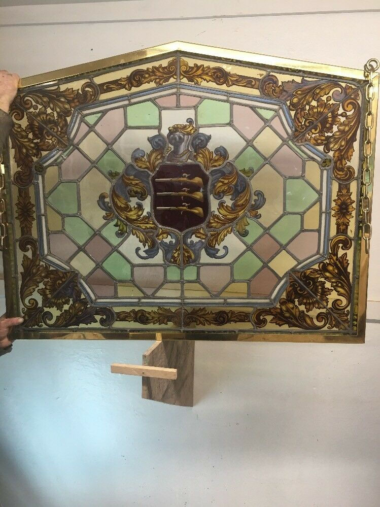 Thumbnail: UNIQUE STAINED GLASS HAND PAINTED WINDOW PANEL OLD PERIOD ANTIQUE MUSKETEERS