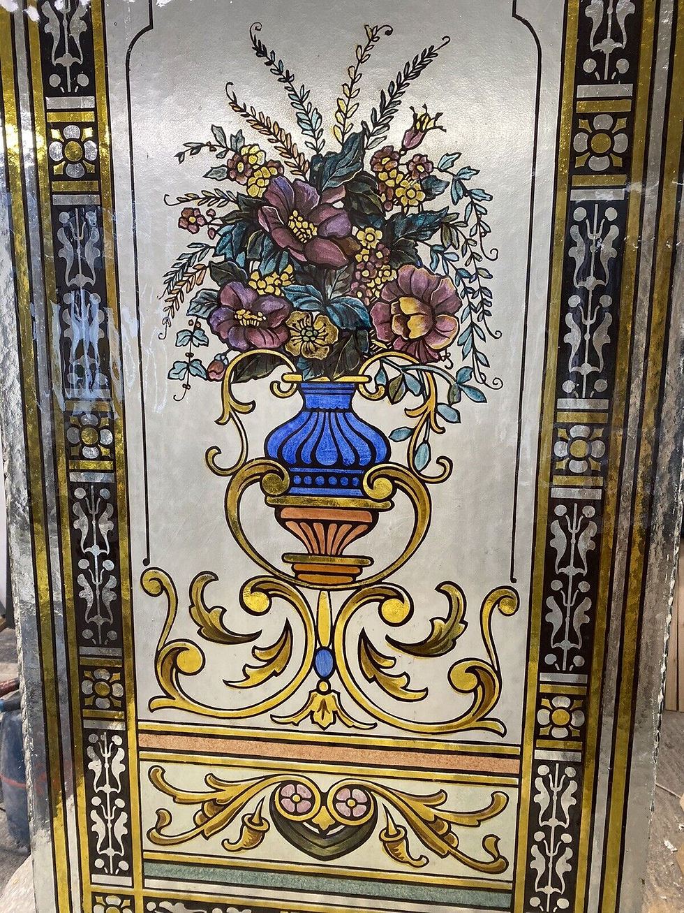Thumbnail: EXQUISITE VICTORIAN STAINED GLASS HAND PAINTED WINDOW PANEL OLD PERIOD ANTIQUE