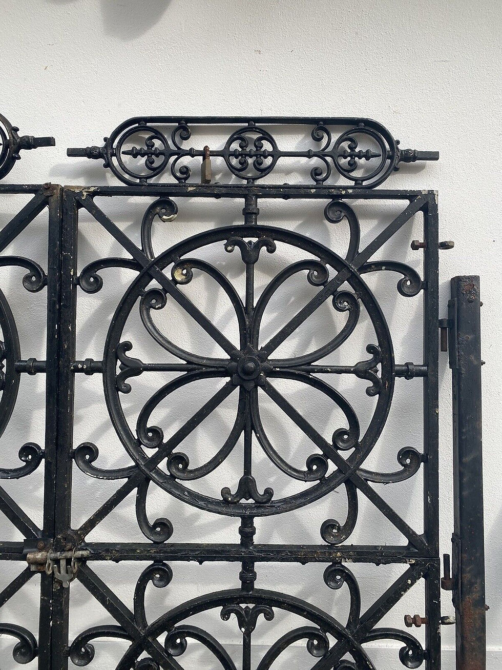 Thumbnail: CAST IRON GATES PAIR RECLAIMED PERIOD METAL ANTIQUE COMPLETE HINGES FRAME BOLT