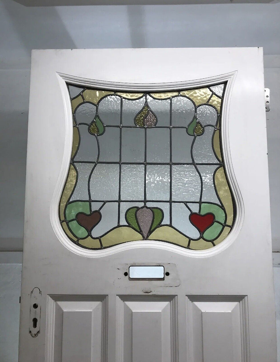Thumbnail: LARGE ART DECO STAINED GLASS FRONT DOOR WOOD RECLAIMED OLD PERIOD 20s 30s LEADED