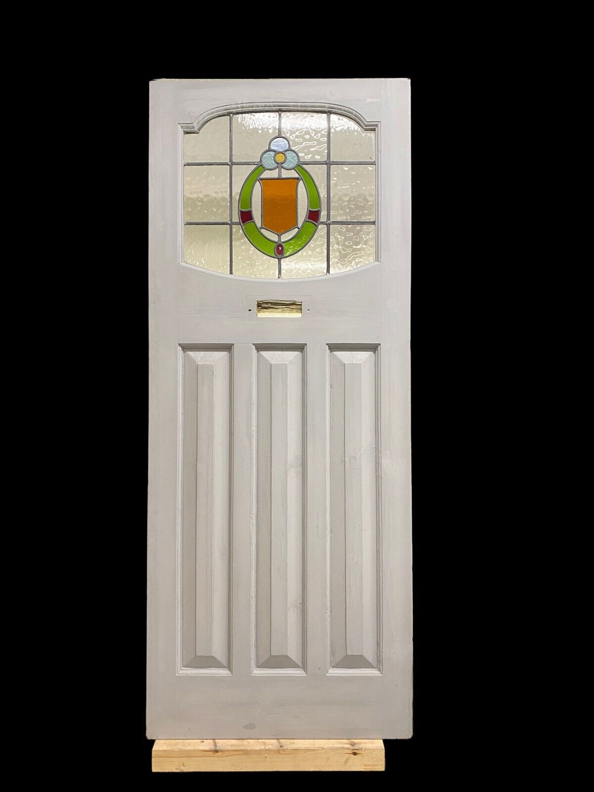 EDWARDIAN FRONT DOOR PERIOD STAINED GLASS OLD RECLAIMED ANTIQUE LEAD WOOD PINE