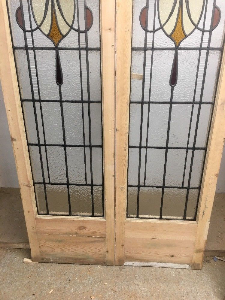 Thumbnail: VICTORIAN STAINED GLASS DOORS ANTIQUE PERIOD RECLAIMED OLD FRENCH LEAD 1890s