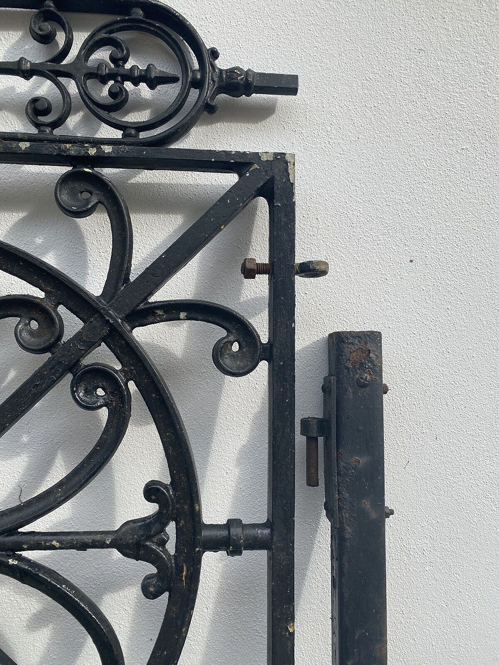 Thumbnail: CAST IRON GATES PAIR RECLAIMED PERIOD METAL ANTIQUE COMPLETE HINGES FRAME BOLT