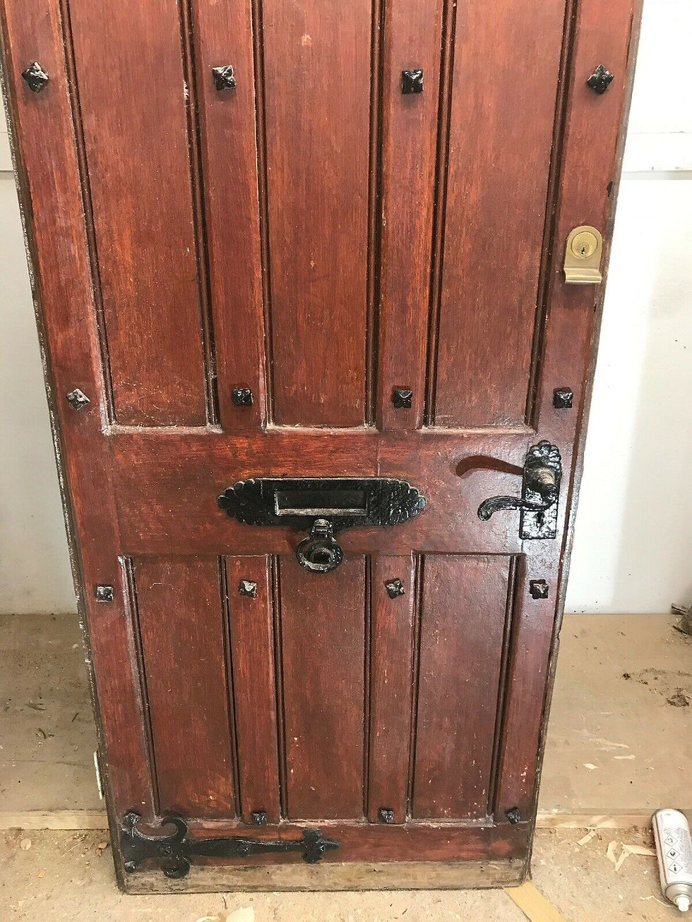 Thumbnail: ANTIQUE FRONT DOOR PERIOD WOOD TUDOR GOTHIC RECLAIMED RUSTIC OLD ARCH CAST IRON