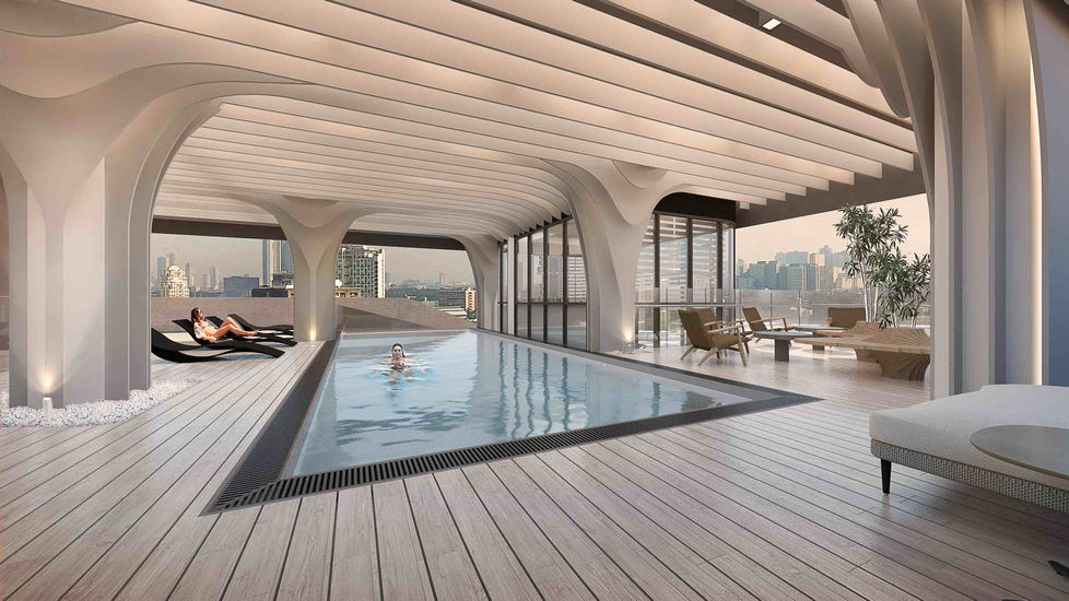 Silhouette in San Juan City offers a resort-style living experience. This image showcases the project's luxurious amenities, including a stunning infinity pool with breathtaking city views. The design reflects a contemporary interpretation of Philippine architectural principles, emphasizing a connection to nature and creating a relaxing and enjoyable lifestyle for residents.