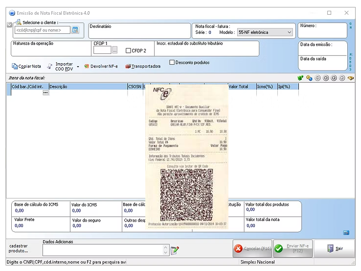 Emissão de NFe proveniente de cupom fiscal SAT/ NFCe emitido