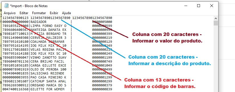 Legenda: Dados do arquivo txt (texto)