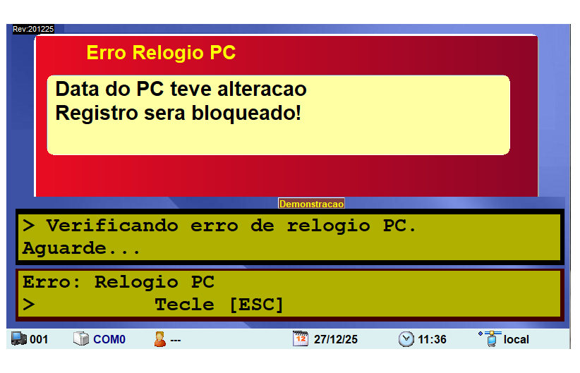 Mensagem: Data do PC teve alteração/ Registro sera bloqueado!