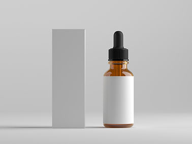 Flacon d'extrait de plante et son emballage avec une étiquette blanche