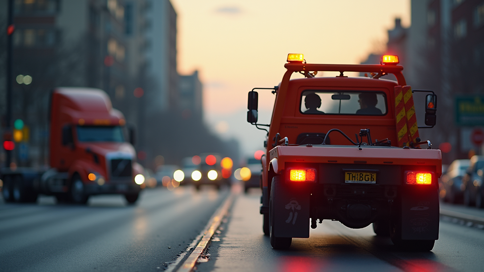 Close-up view of a tow truck recovering a vehicle on a busy street