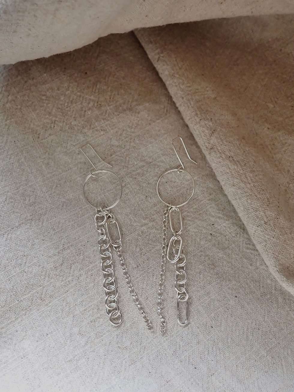 Thumbnail: Long Chain dangly earrings in sterling silver