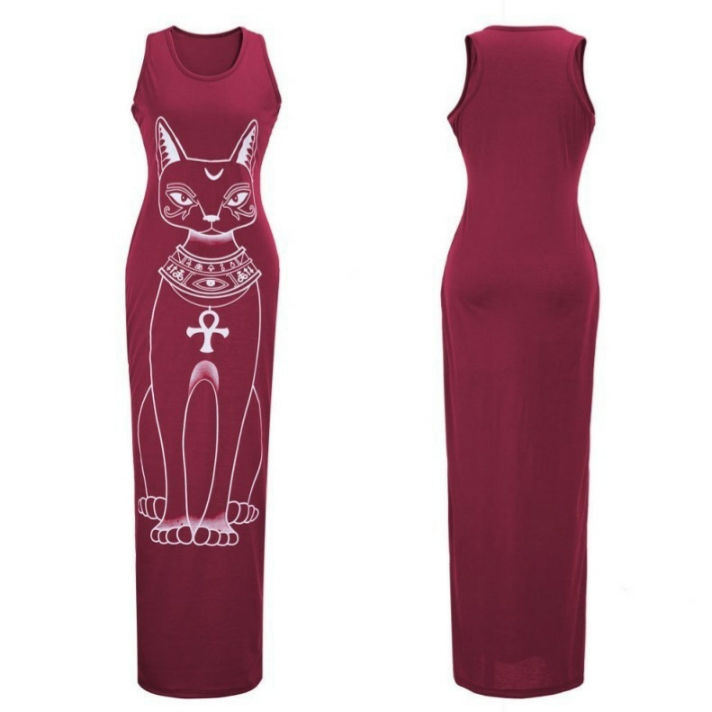 Cat Printed Woman Maxi Dress