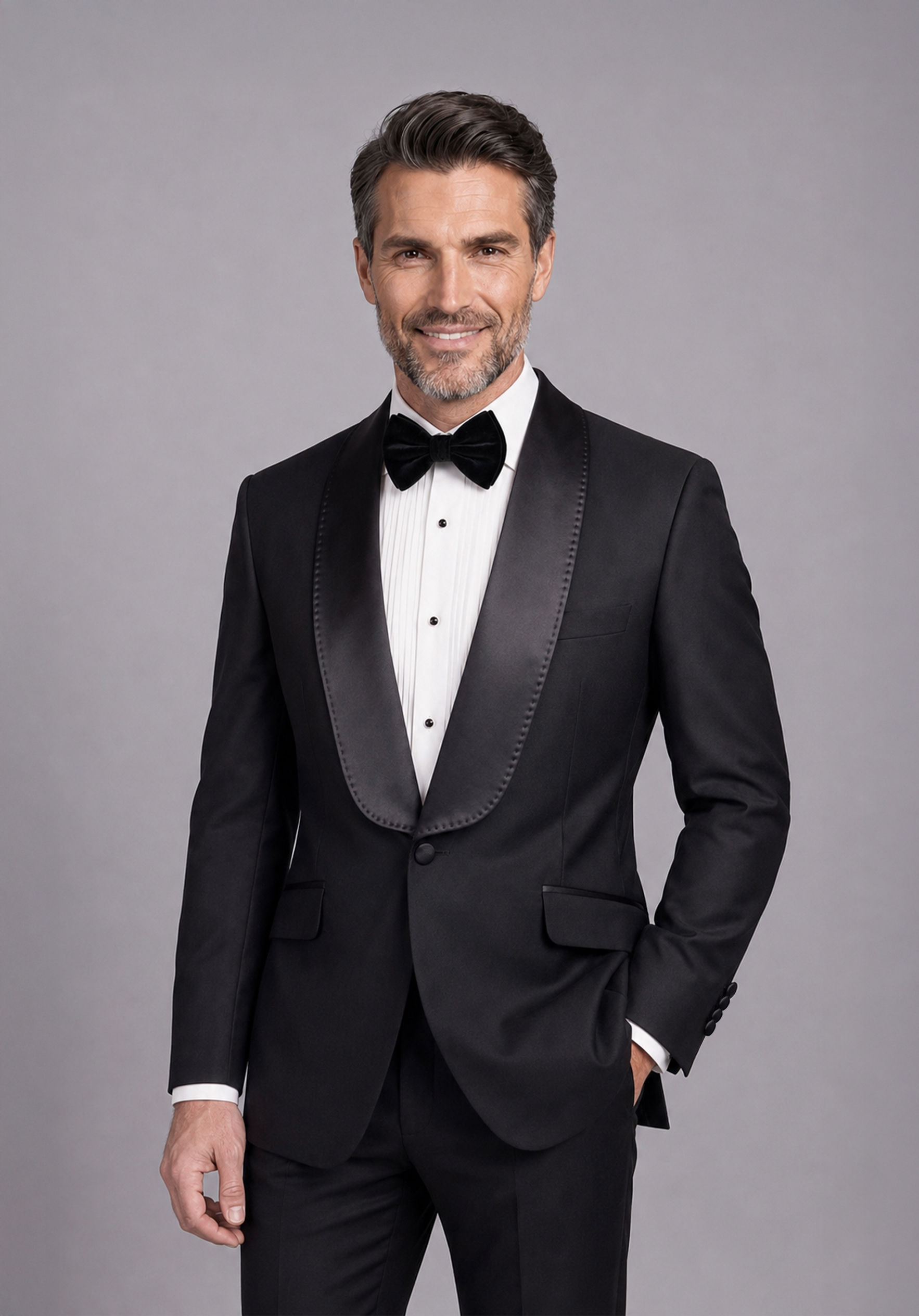 Tailored Fit Black Tuxedo Jacket With Satin Shawl Lapels