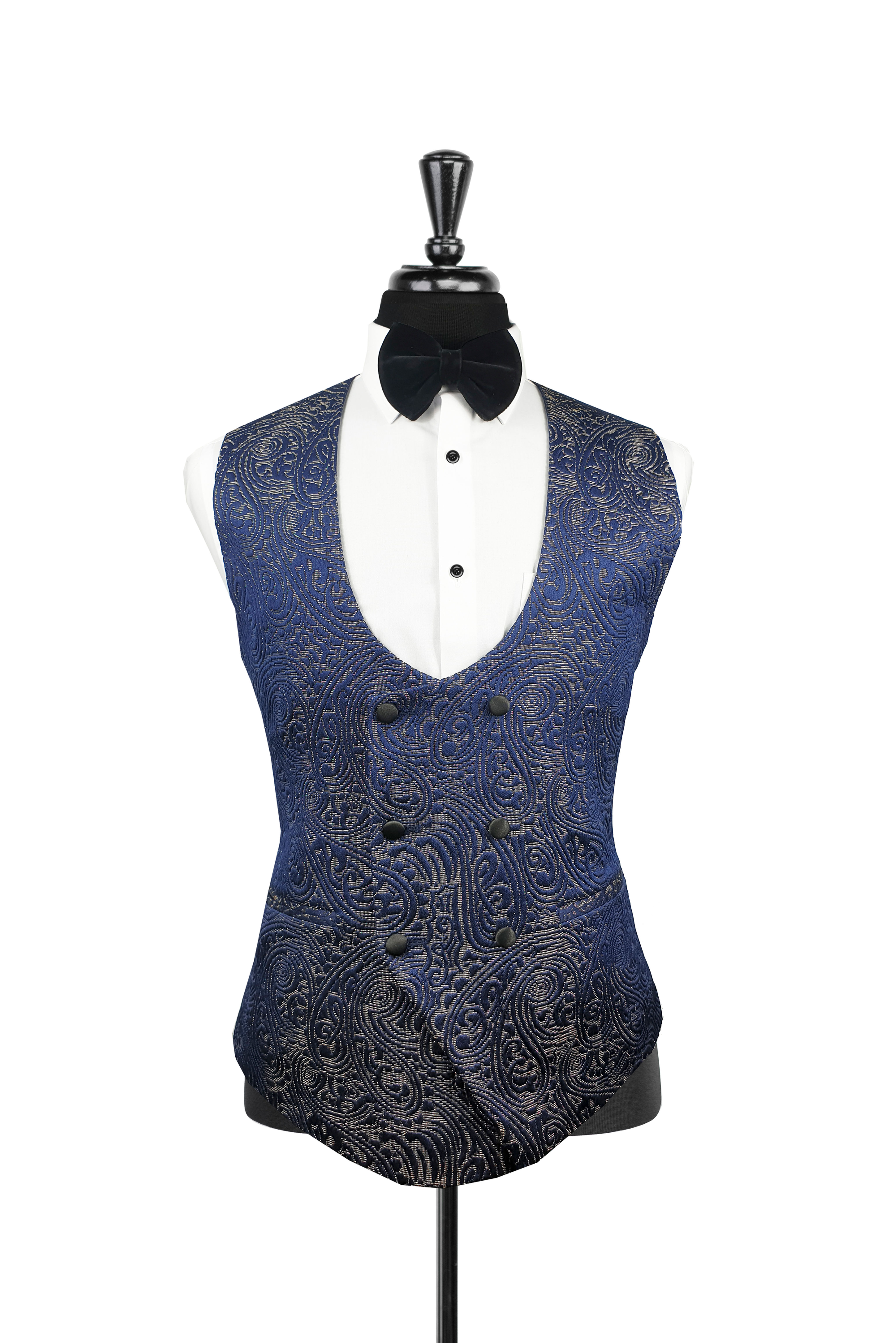 Navy Blue Jacquard Double Breasted Waistcoat
