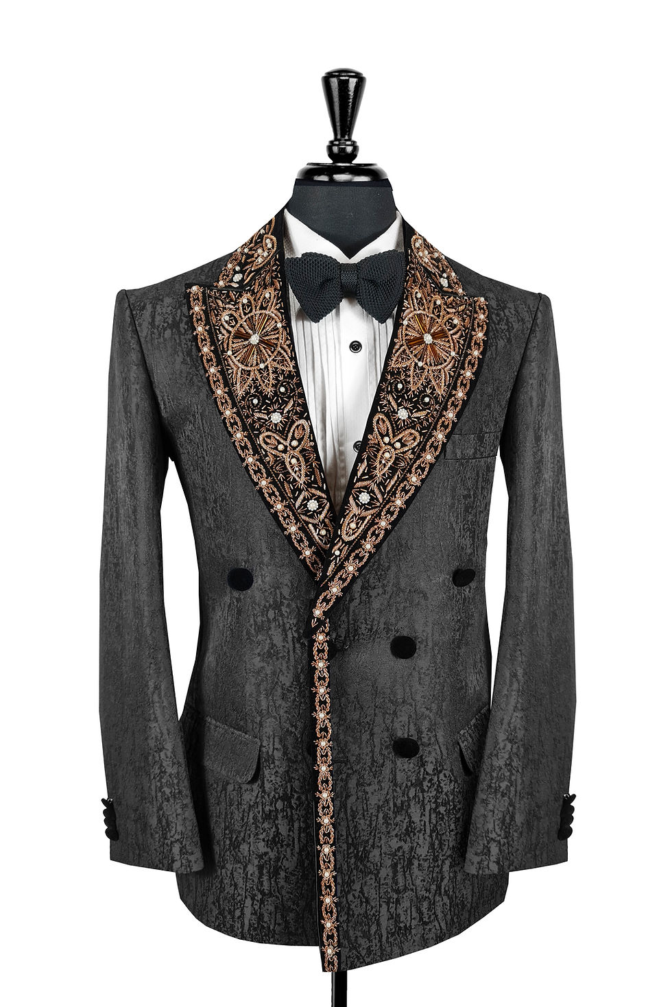 Black Brushed Print Jacquard King Collection Double Breasted Jacket