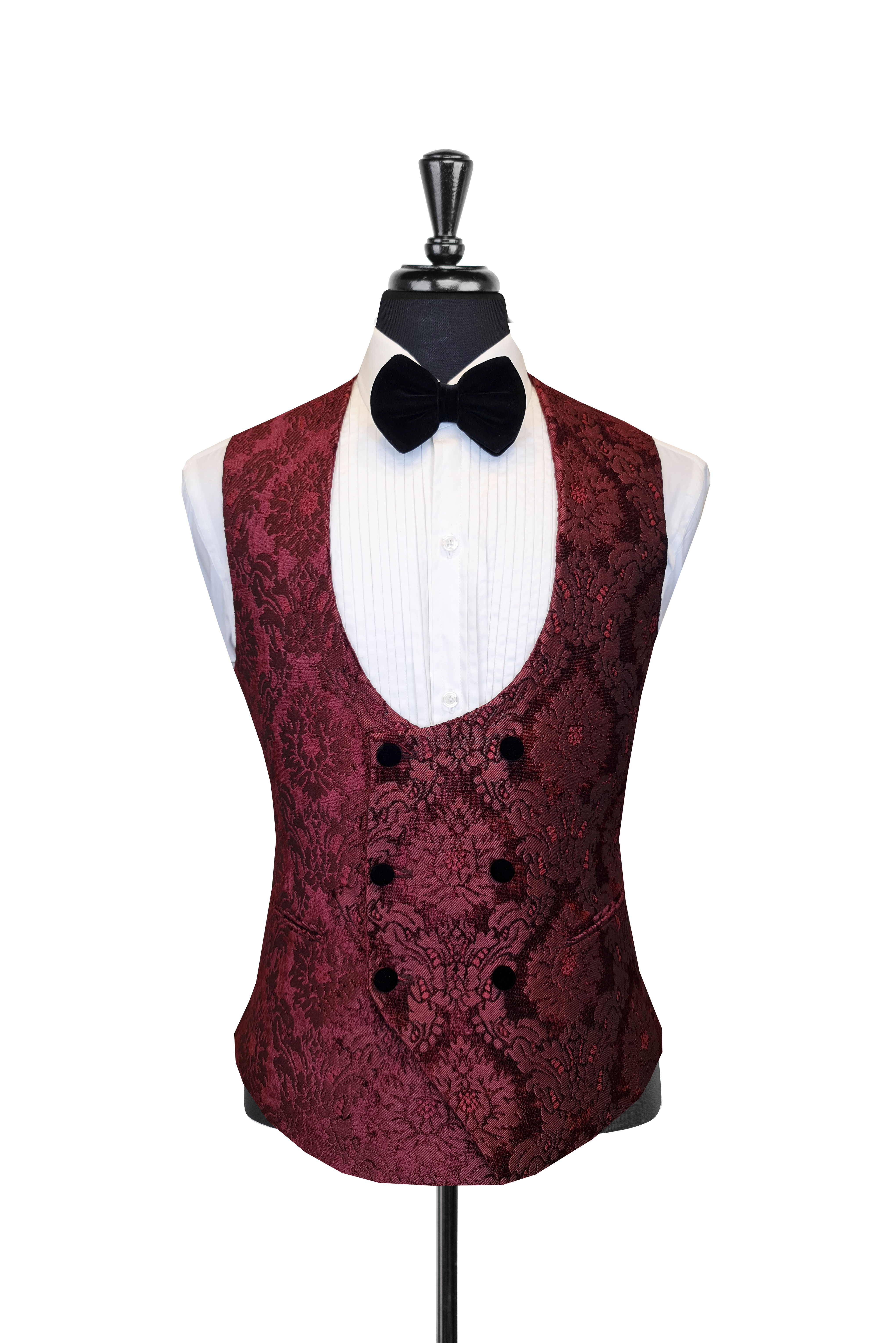 Burgundy Damask Jacquard Double Breasted Waistcoat