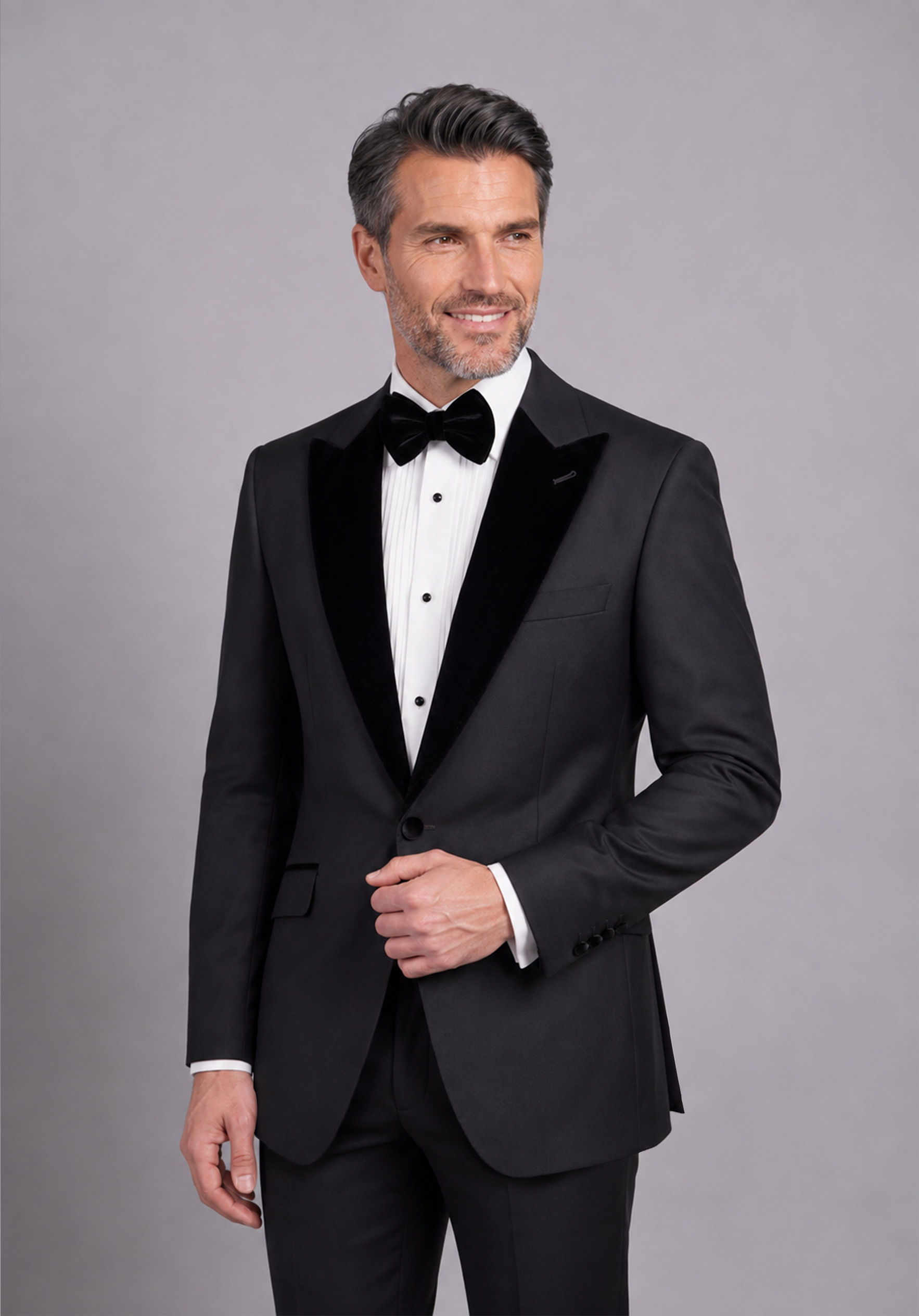 Tailored Fit Black Tuxedo Jacket With Velvet Peak Lapels