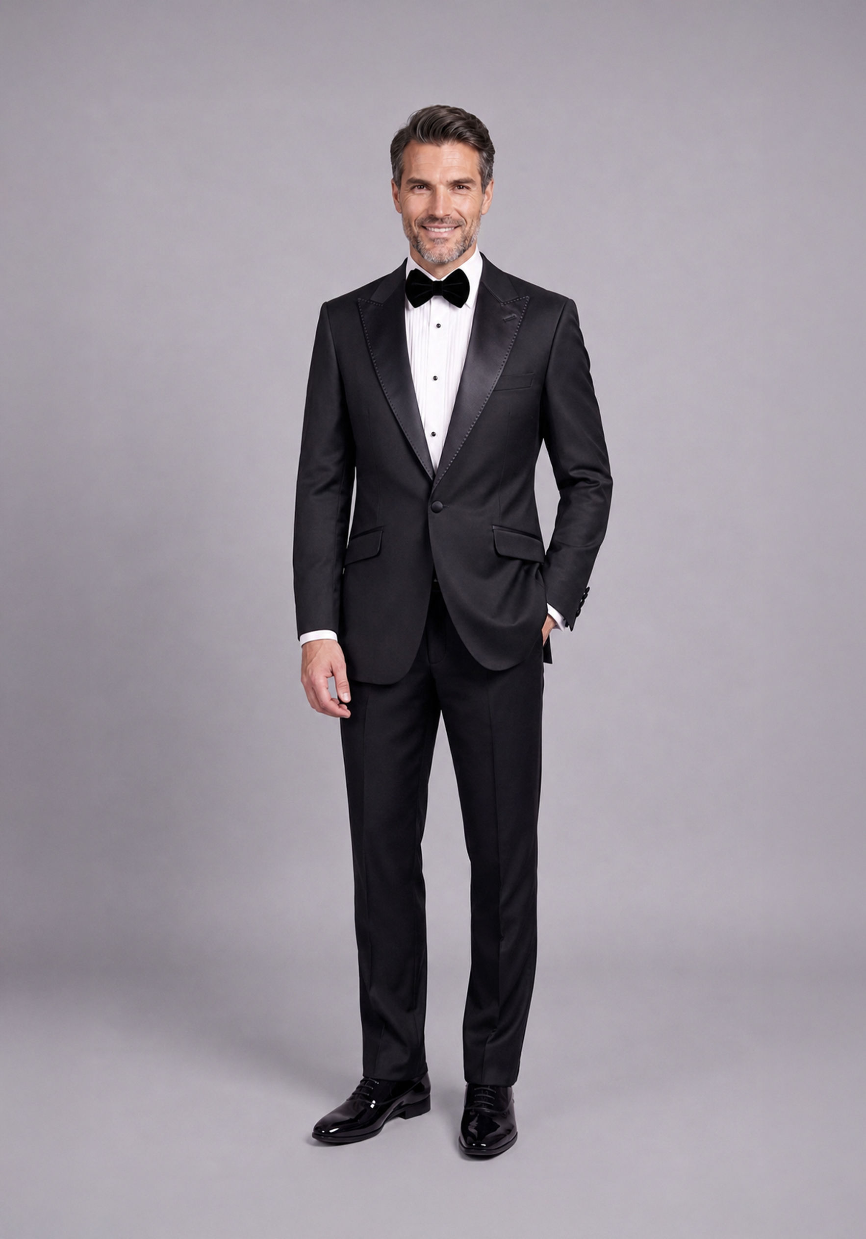 Tailored Fit Black Tuxedo Jacket With Satin Peak Lapels