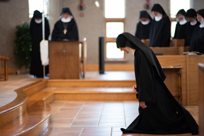 Archbishop Samuel J. Aquila celebrated the solemn profession Mass of Sister Assunta of the Abbey of St. Walburga on July 22, 2023, in Virginia Dale, Colo. (Photo by Ellie Lempe)