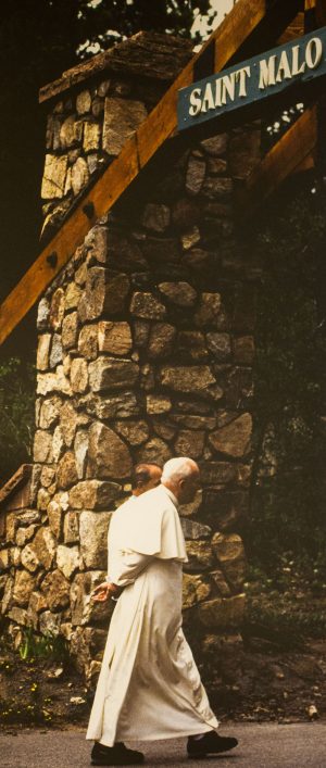 Pope John Paul II visits the St. Malo Retreat Center to take in the solitude of the Rocky Mountains and gain strength for his busy World Youth Day visit to Denver. Photo by Richard Thorpe.