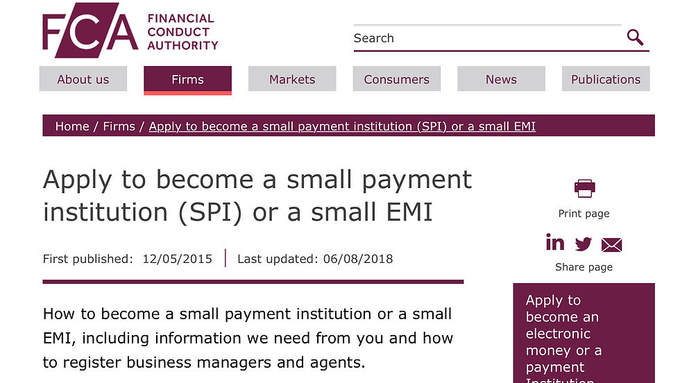 FCA Small PI or EMI licence