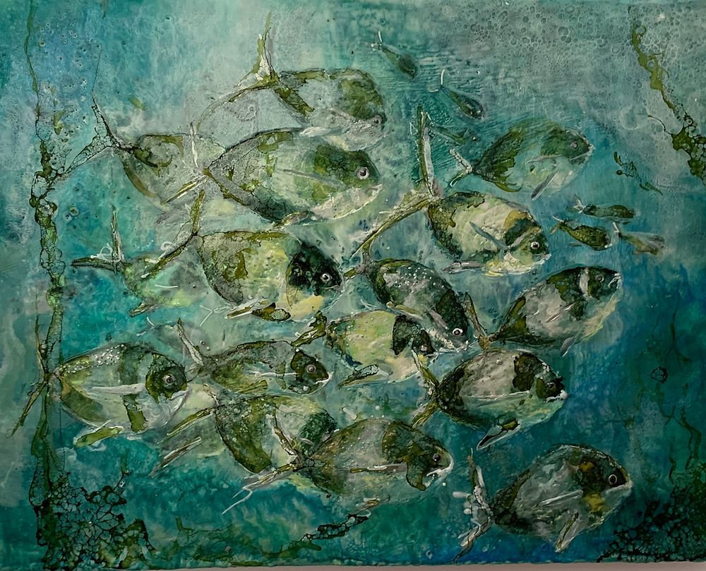 Encaustic painting of fish