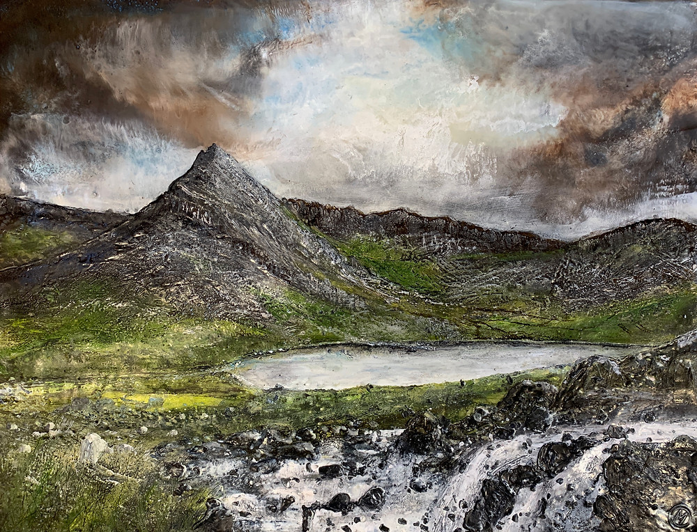 Tryfan Mountain. Encaustic Painting