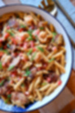 Cajun Hot Links and Chipotle Shrimp with Penne Pasta