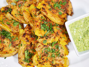 CRISPY SMASHED POTATOES W/ AJI VERDE SAUCE