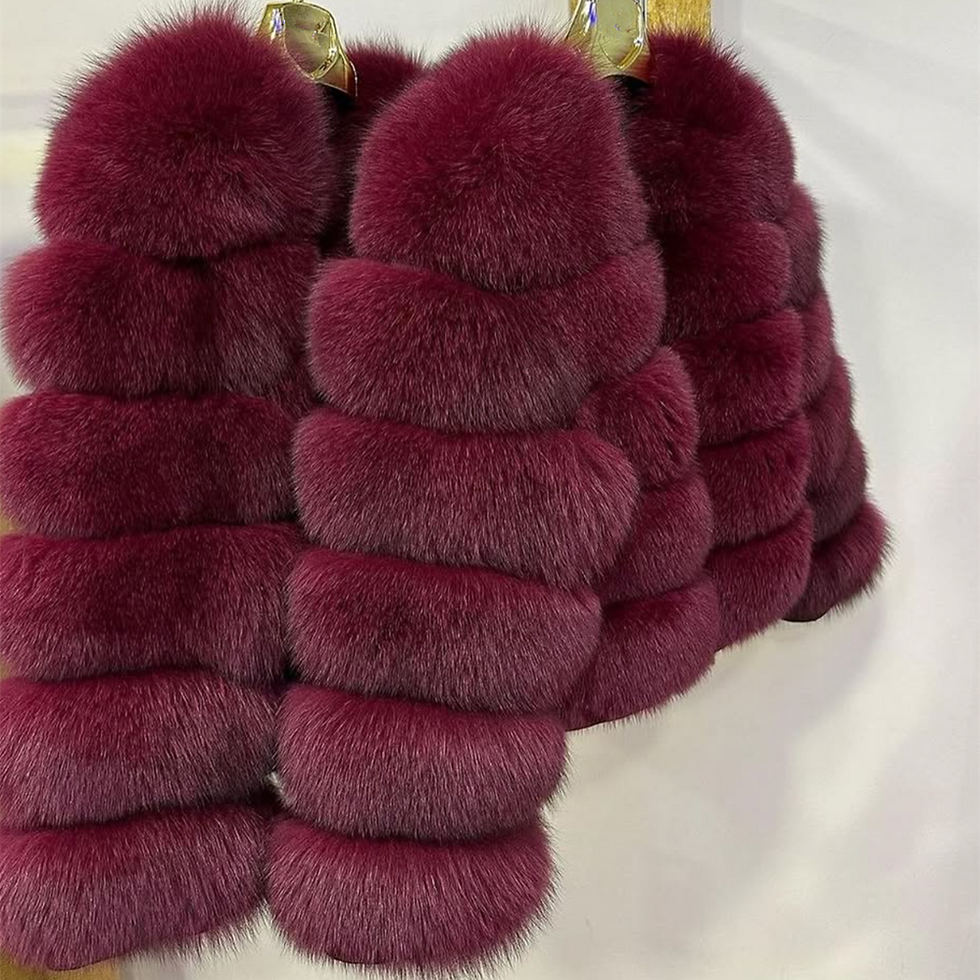 Thumbnail: QUEENTINA Fox Fur Coat Real Winter Women'S Fashion Brown 2025 Leather And Skin C