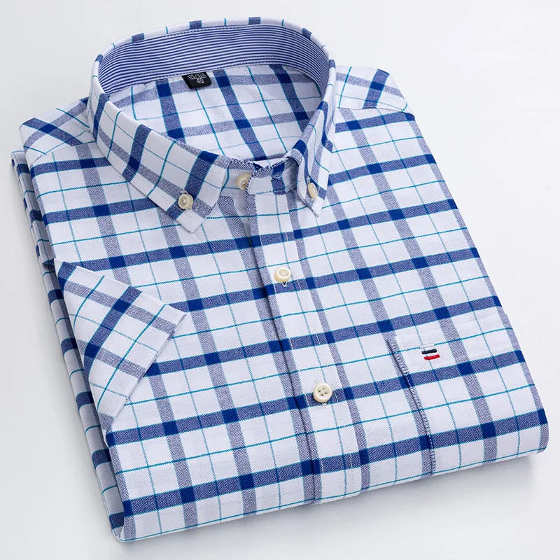 Thumbnail: Men's high-quality Oxford cotton short sleeved shirt for summer comfort breathab
