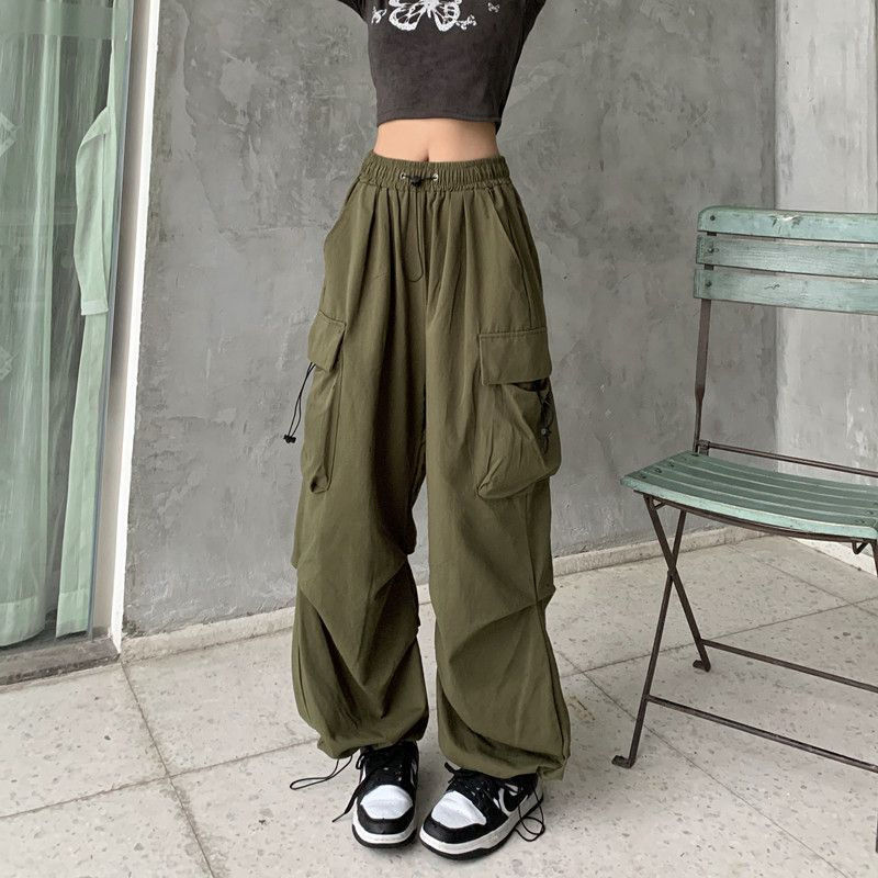 Thumbnail: 2024 Women Casual Joggers Tech Pants Solid Low Waist Pants Drawstring Wide Leg B