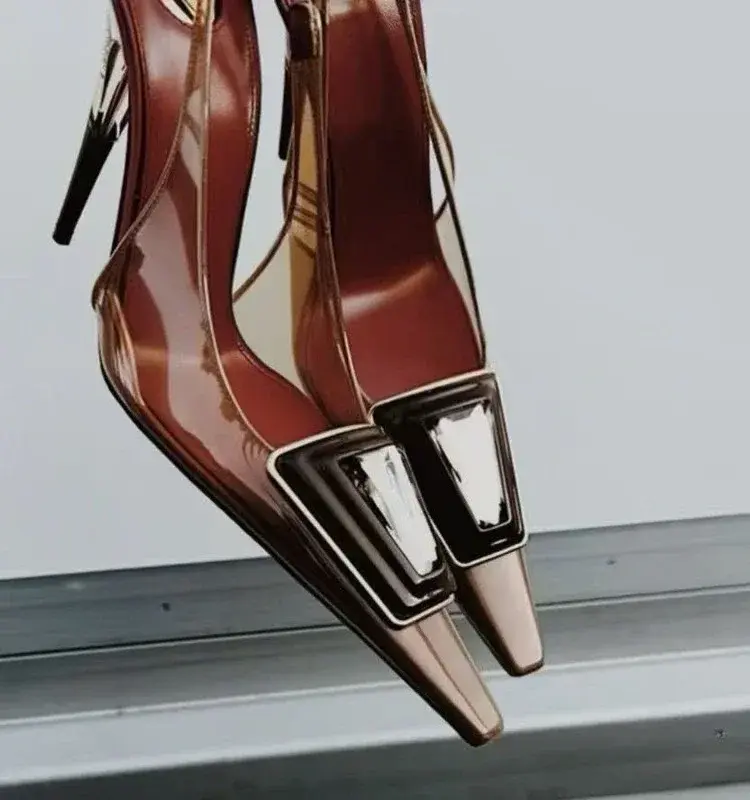 Thumbnail: European and American Niche Brand's High-heeled Back Strap Style Toe Sandals for