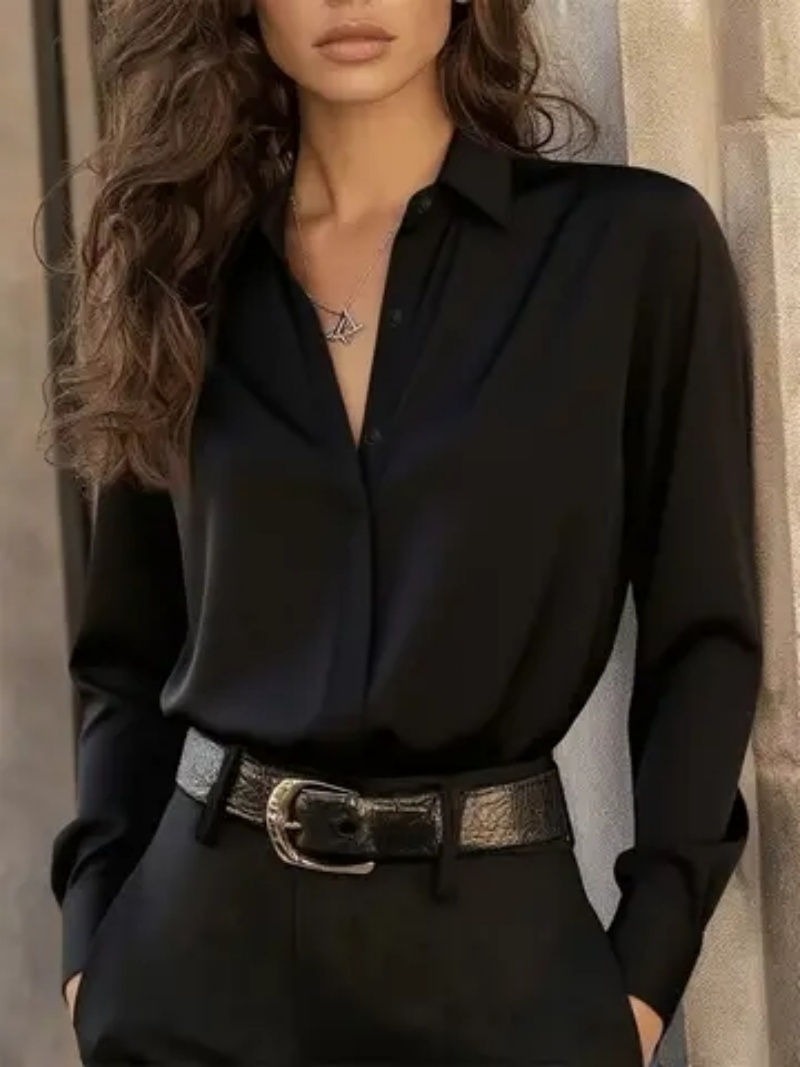 Thumbnail: Women's  Long Sleeve Button Down Blouse - Elegant Office Chic Top with Classic C
