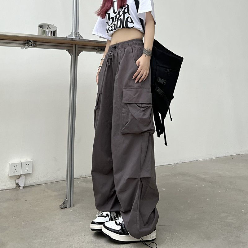 Thumbnail: 2024 Women Casual Joggers Tech Pants Solid Low Waist Pants Drawstring Wide Leg B