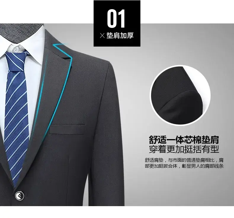 Thumbnail: 8XL Suit (Blazer+pants) Fashion Business Gentleman Italian Style Slim Solid Colo