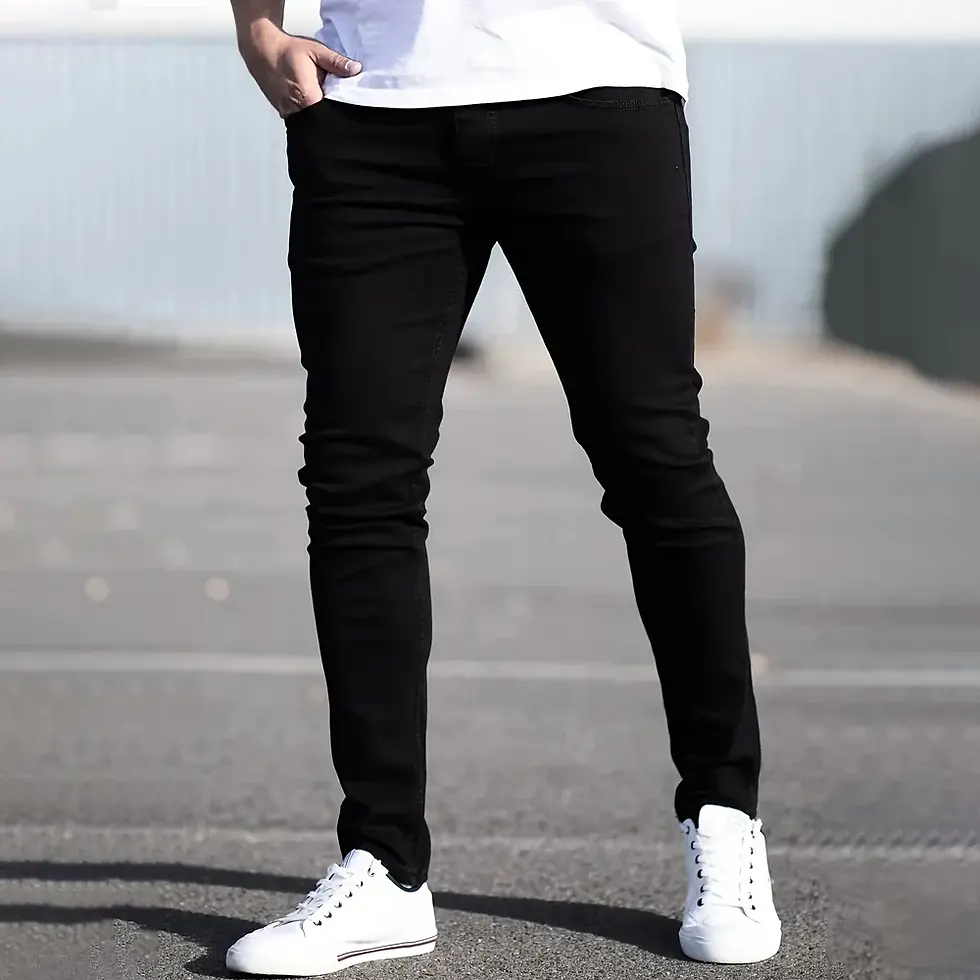 Thumbnail: Spring Mens Black Blue Pants Pure Color Stretch Jeans Street Casual Slim Fit Tro