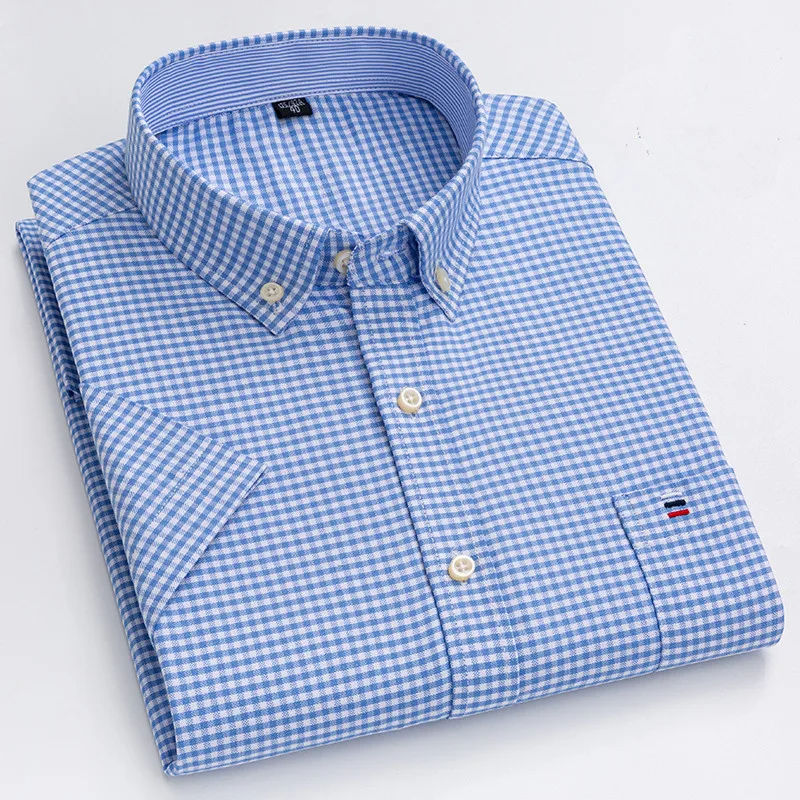 Thumbnail: Men's high-quality Oxford cotton short sleeved shirt for summer comfort breathab