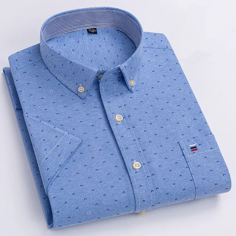 Thumbnail: Men's high-quality Oxford cotton short sleeved shirt for summer comfort breathab