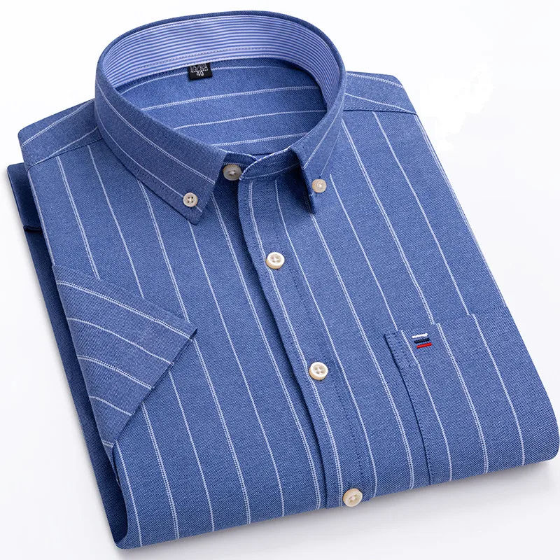 Thumbnail: Men's high-quality Oxford cotton short sleeved shirt for summer comfort breathab