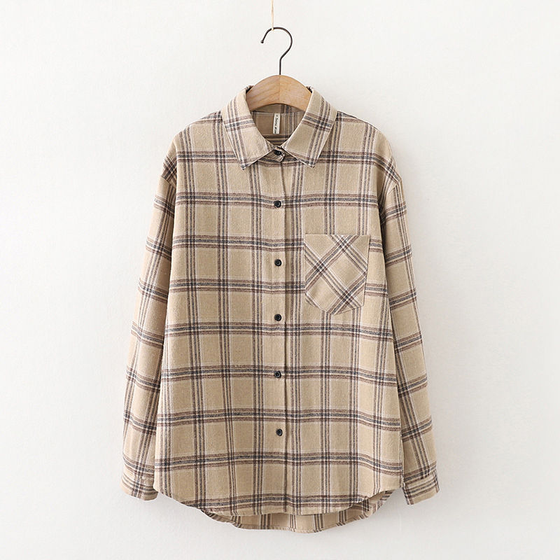 Thumbnail: Vintage Plaid Shirts Women Autumn Long Sleeve Oversize Button Up Shirt Korean Fa