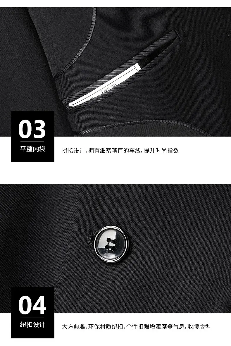 Thumbnail: 8XL Suit (Blazer+pants) Fashion Business Gentleman Italian Style Slim Solid Colo