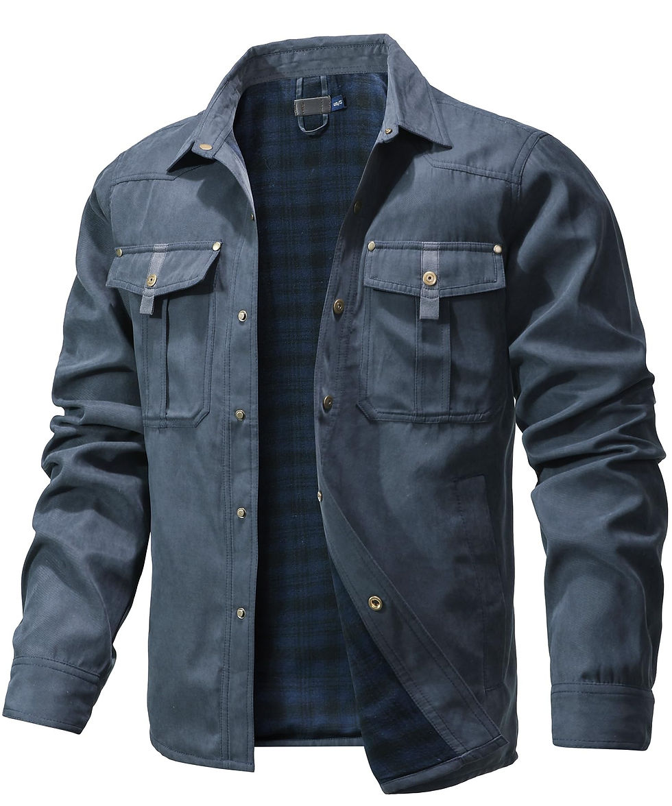 Thumbnail: Men's Jackets Spring Flannel Lined Shirt Coat Shacket Casual Snap Button Overshi