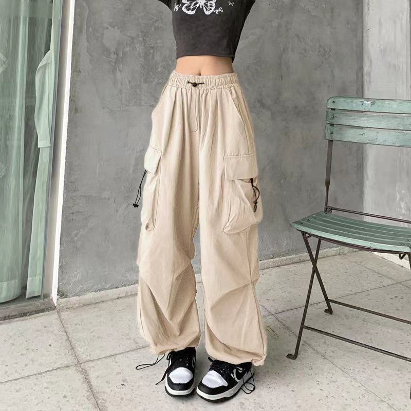 Thumbnail: 2024 Women Casual Joggers Tech Pants Solid Low Waist Pants Drawstring Wide Leg B